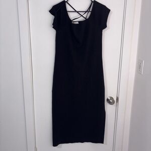 WAYF Women's Rib-Knit Deena Off-The-Shoulder Midi-Length Dress Blk XL